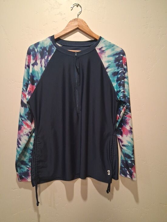 Free Country Other - Free Country Womens XL Blue Pink Tie Dye Sun Block Rash Guard Zip UPF 50 Swim